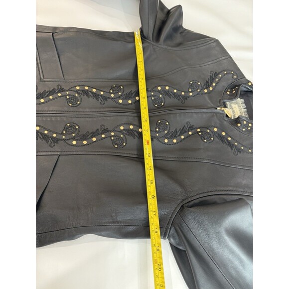 ST. JOHN Black Lamb Leather Gold Studded Embellished Jacket Sz Small Lined - Picture 6 of 13